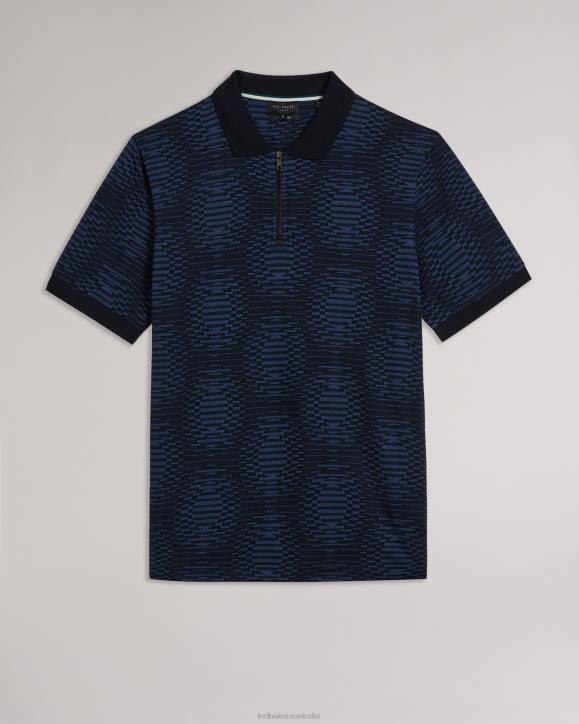 Ted Baker Ono Short Sleeve Jacquard Spot Polo Shirt Navy Clothing Men TLPL1444