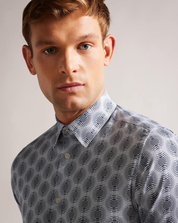 Ted Baker Pearse Long Sleeve Circle Geo Shirt White Clothing Men TLPL1537
