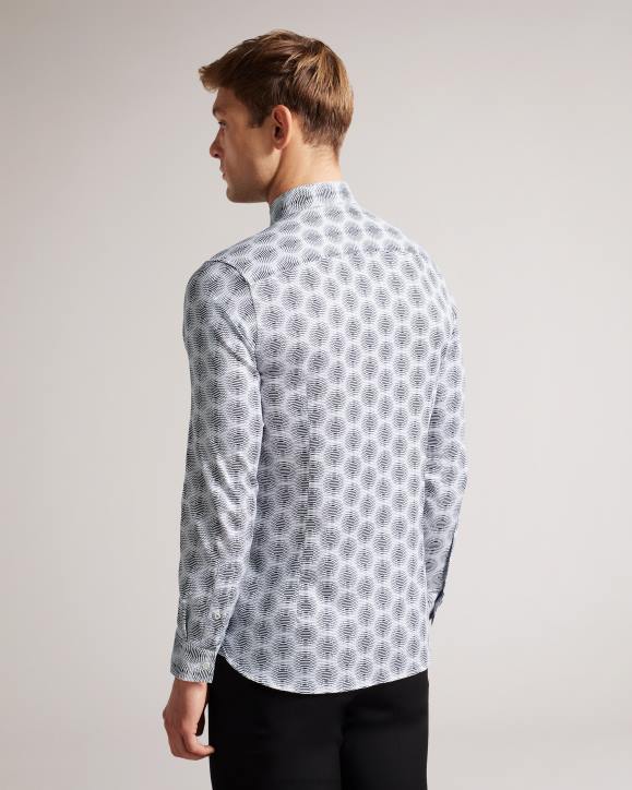 Ted Baker Pearse Long Sleeve Circle Geo Shirt White Clothing Men TLPL1537