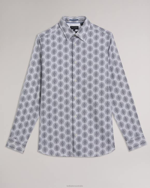 Ted Baker Pearse Long Sleeve Circle Geo Shirt White Clothing Men TLPL1537