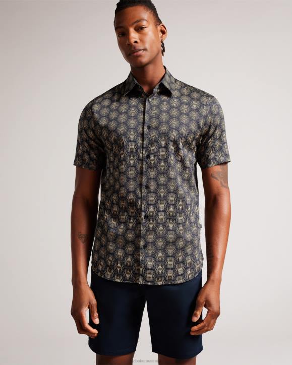 Ted Baker Pearsho Short Sleeve Circle Geometric Shirt Navy Clothing Men TLPL1402