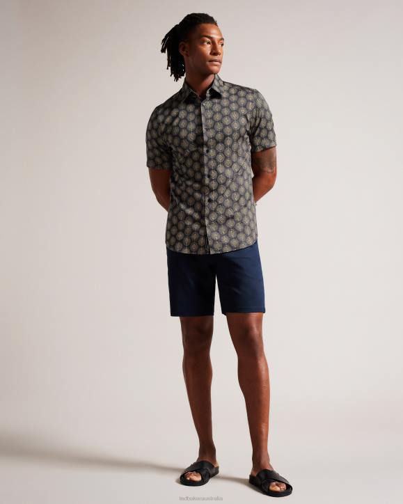 Ted Baker Pearsho Short Sleeve Circle Geometric Shirt Navy Clothing Men TLPL1402