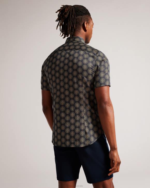 Ted Baker Pearsho Short Sleeve Circle Geometric Shirt Navy Clothing Men TLPL1402