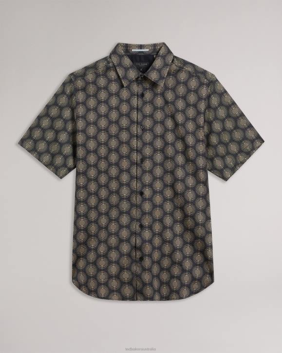 Ted Baker Pearsho Short Sleeve Circle Geometric Shirt Navy Clothing Men TLPL1402