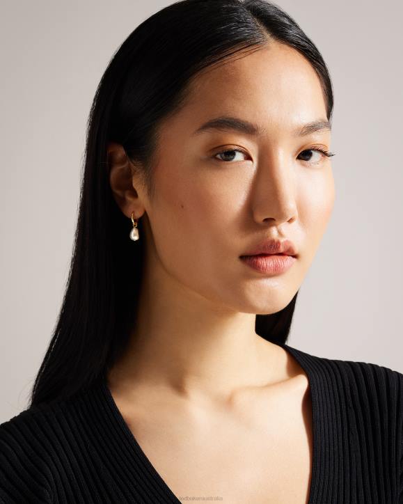 Ted Baker Periaa Drop Pearl Huggie Earrings Gold Color Jewelry Women TLPL967