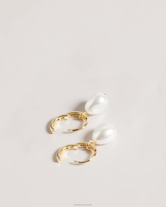 Ted Baker Periaa Drop Pearl Huggie Earrings Gold Color Jewelry Women TLPL967
