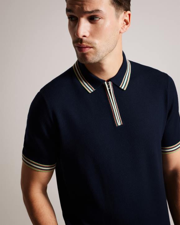 Ted Baker Pierrot Short Sleeve Stripe Trim Polo Shirt Navy Clothing Men TLPL1367