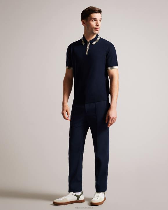 Ted Baker Pierrot Short Sleeve Stripe Trim Polo Shirt Navy Clothing Men TLPL1367