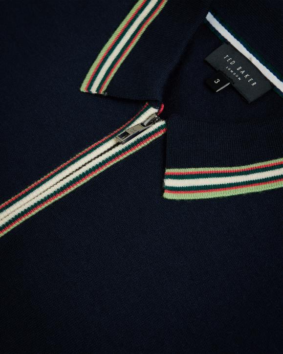 Ted Baker Pierrot Short Sleeve Stripe Trim Polo Shirt Navy Clothing Men TLPL1367