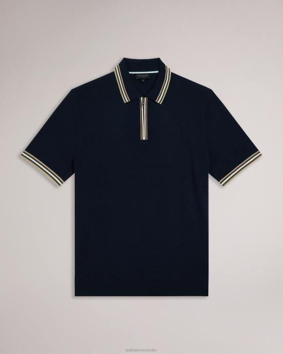 Ted Baker Pierrot Short Sleeve Stripe Trim Polo Shirt Navy Clothing Men TLPL1367