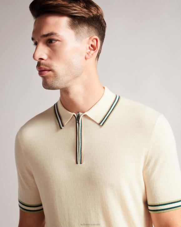 Ted Baker Pierrot Short Sleeve Stripe Trim Polo Shirt White Clothing Men TLPL1301