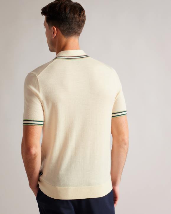 Ted Baker Pierrot Short Sleeve Stripe Trim Polo Shirt White Clothing Men TLPL1301