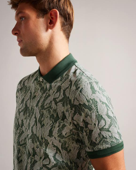 Ted Baker Plasta Short Sleeve Regular Fit Floral Polo Green Clothing Men TLPL1435