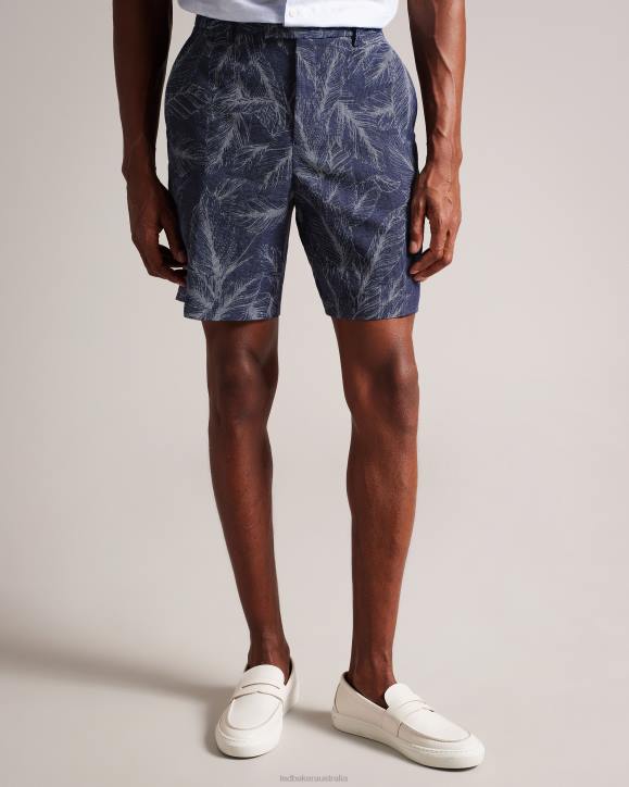 Ted Baker Postos Cotton And Linen Leaf Pattern Shorts Navy Clothing Men TLPL1624