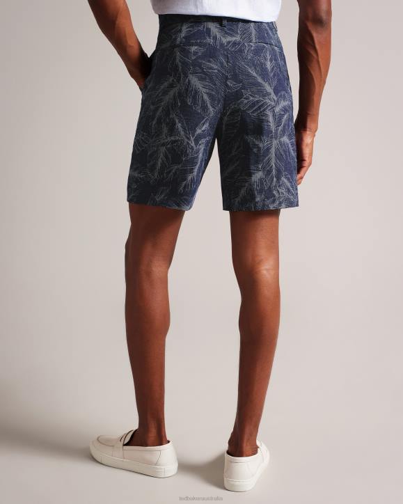 Ted Baker Postos Cotton And Linen Leaf Pattern Shorts Navy Clothing Men TLPL1624