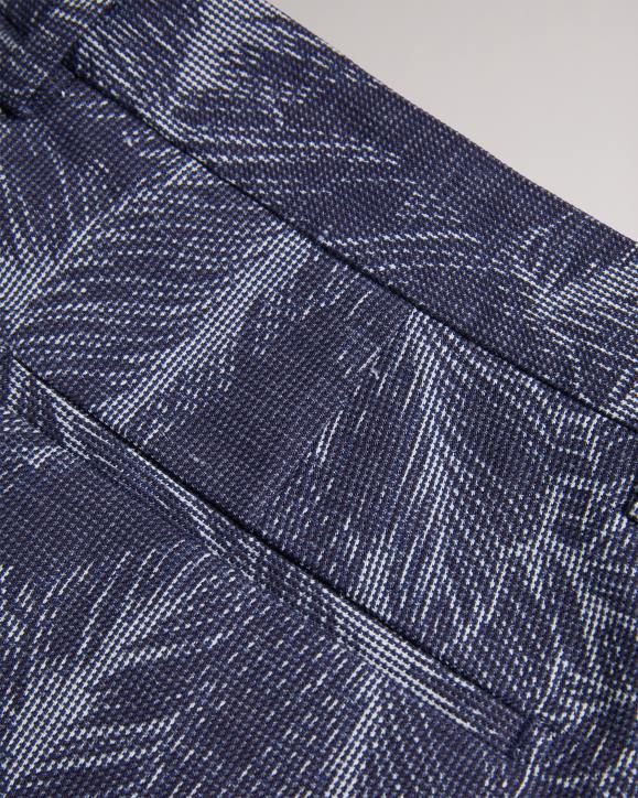 Ted Baker Postos Cotton And Linen Leaf Pattern Shorts Navy Clothing Men TLPL1624