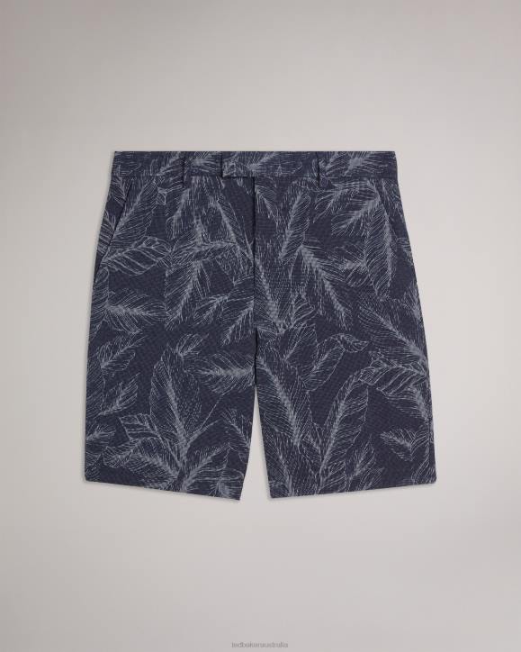 Ted Baker Postos Cotton And Linen Leaf Pattern Shorts Navy Clothing Men TLPL1624