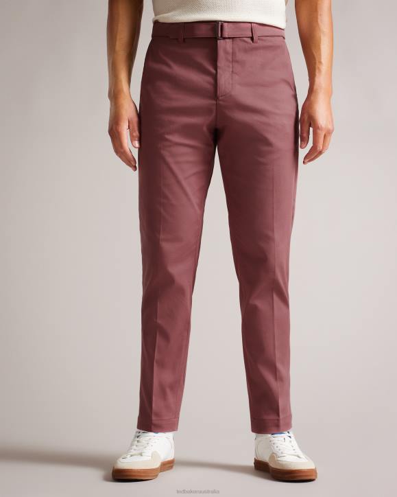 Ted Baker Quarts Belted Straight Leg Trousers Maroon Clothing Men TLPL1266