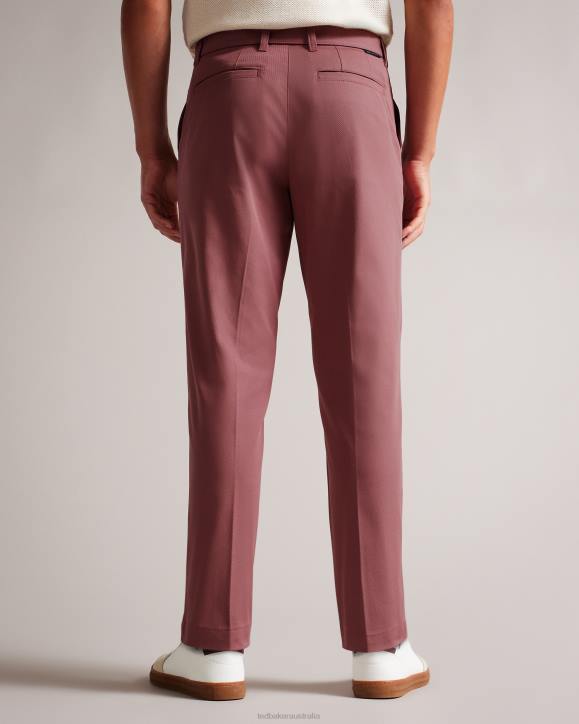 Ted Baker Quarts Belted Straight Leg Trousers Maroon Clothing Men TLPL1266