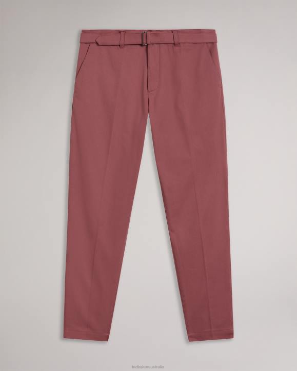 Ted Baker Quarts Belted Straight Leg Trousers Maroon Clothing Men TLPL1266