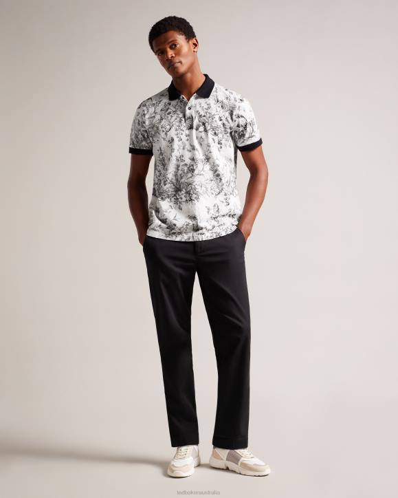 Ted Baker Quinten Short Sleeve Botanical Print Polo Shirt White Clothing Men TLPL1323