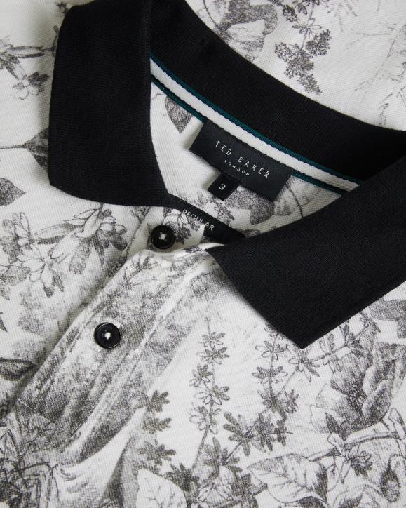 Ted Baker Quinten Short Sleeve Botanical Print Polo Shirt White Clothing Men TLPL1323