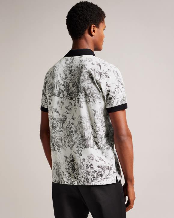 Ted Baker Quinten Short Sleeve Botanical Print Polo Shirt White Clothing Men TLPL1323