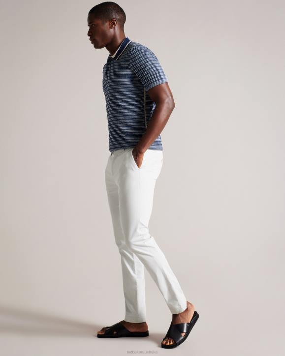 Ted Baker Radwint Short Sleeve Textured Striped Polo Shirt Dark Blue Clothing Men TLPL1304