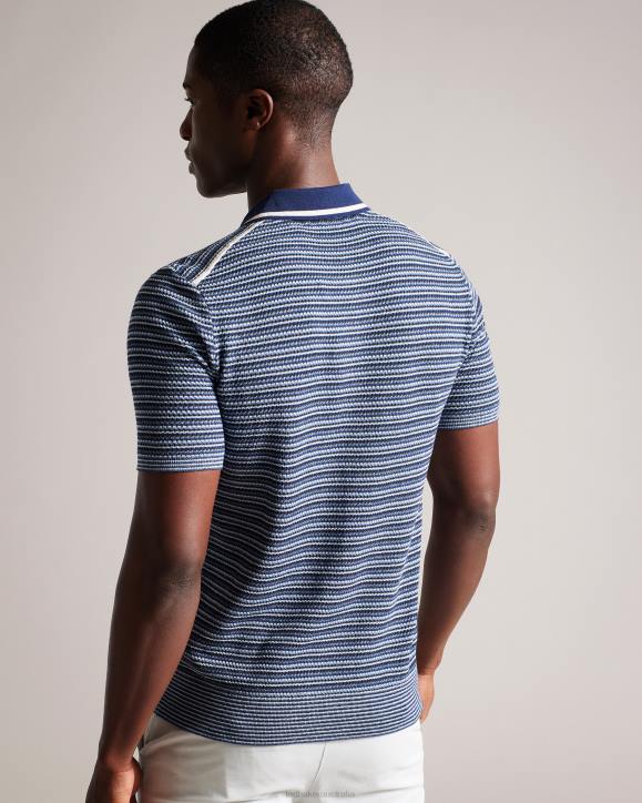 Ted Baker Radwint Short Sleeve Textured Striped Polo Shirt Dark Blue Clothing Men TLPL1304