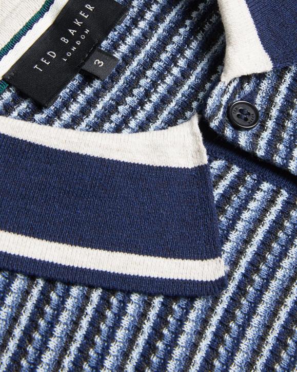 Ted Baker Radwint Short Sleeve Textured Striped Polo Shirt Dark Blue Clothing Men TLPL1304