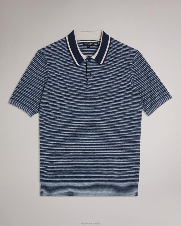 Ted Baker Radwint Short Sleeve Textured Striped Polo Shirt Dark Blue Clothing Men TLPL1304