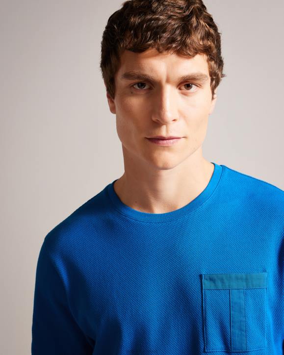 Ted Baker Spindle Short Sleeve T-Shirt With T Pocket Blue Clothing Men TLPL1209