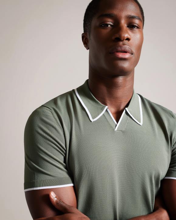 Ted Baker Stortfo Short Sleeve Rayon Polo Shirt Khaki Clothing Men TLPL1327