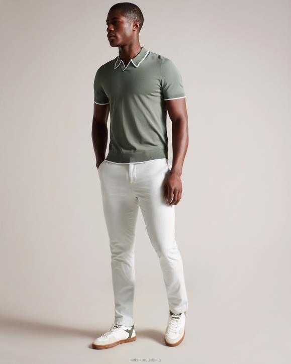 Ted Baker Stortfo Short Sleeve Rayon Polo Shirt Khaki Clothing Men TLPL1327