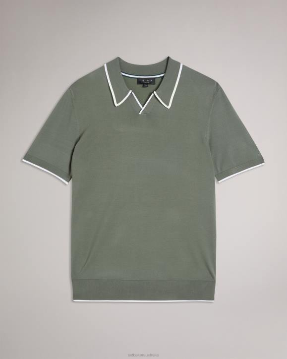 Ted Baker Stortfo Short Sleeve Rayon Polo Shirt Khaki Clothing Men TLPL1327