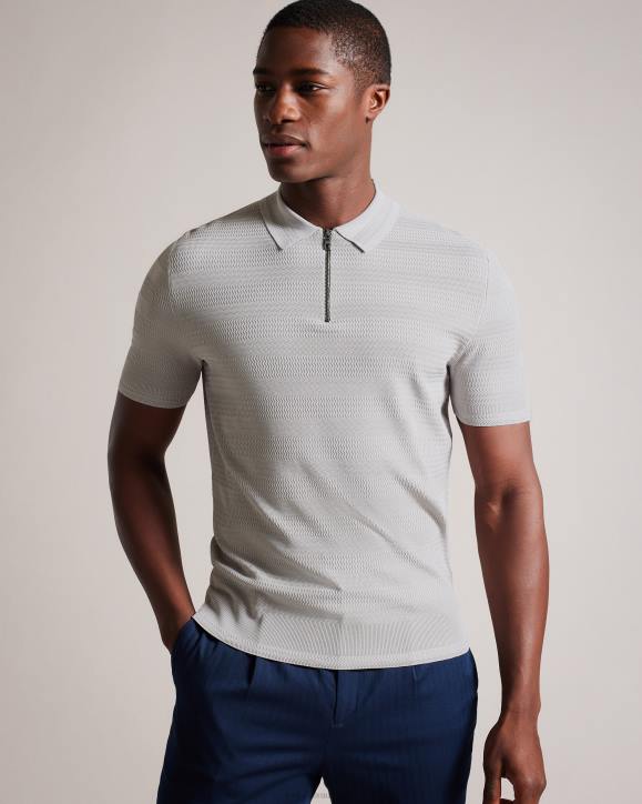 Ted Baker Stree Short Sleeve Textured Polo Shirt Gray Clothing Men TLPL1363