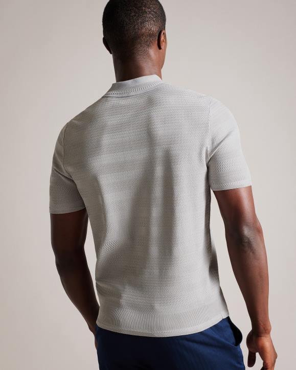 Ted Baker Stree Short Sleeve Textured Polo Shirt Gray Clothing Men TLPL1363