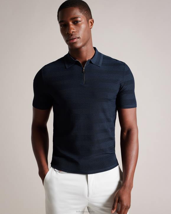 Ted Baker Stree Short Sleeve Textured Polo Shirt NAVY Clothing Men TLPL1340