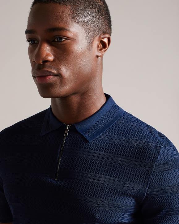 Ted Baker Stree Short Sleeve Textured Polo Shirt NAVY Clothing Men TLPL1340