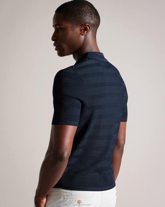 Ted Baker Stree Short Sleeve Textured Polo Shirt NAVY Clothing Men TLPL1340