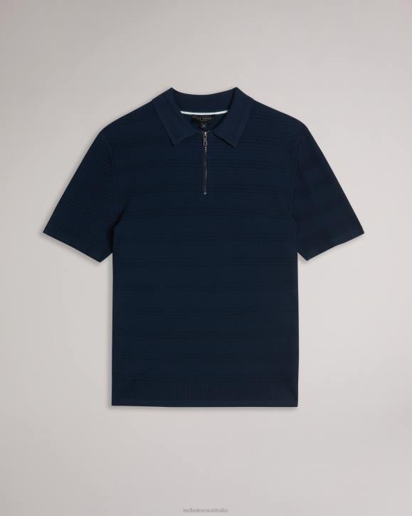 Ted Baker Stree Short Sleeve Textured Polo Shirt NAVY Clothing Men TLPL1340