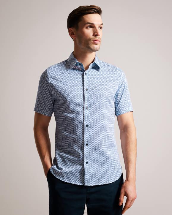 Ted Baker Strisho Short Sleeve Geometric Print Shirt Dark Blue Clothing Men TLPL1338