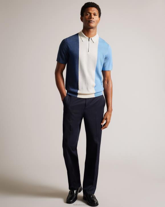 Ted Baker Swansea Short Sleeve Vertical Striped Merino Wool Polo MID-BLUE Clothing Men TLPL1559