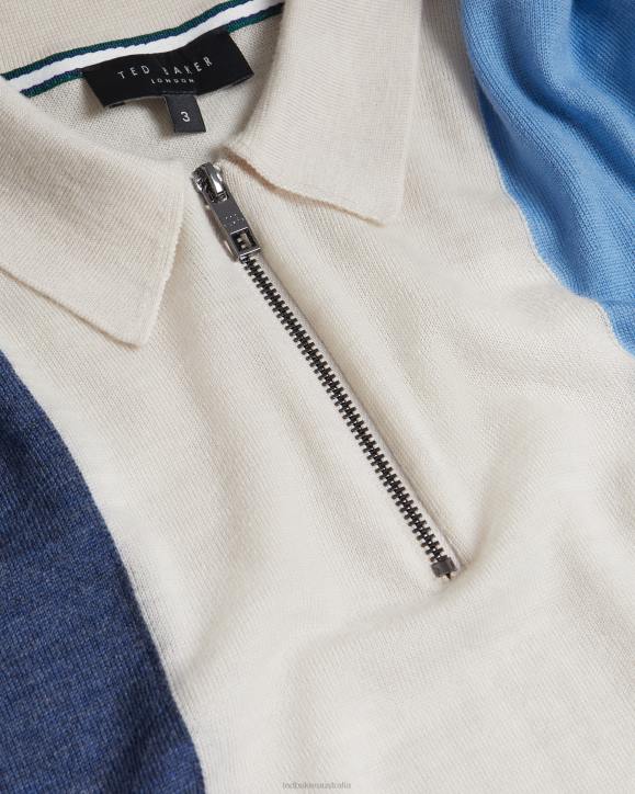 Ted Baker Swansea Short Sleeve Vertical Striped Merino Wool Polo MID-BLUE Clothing Men TLPL1559
