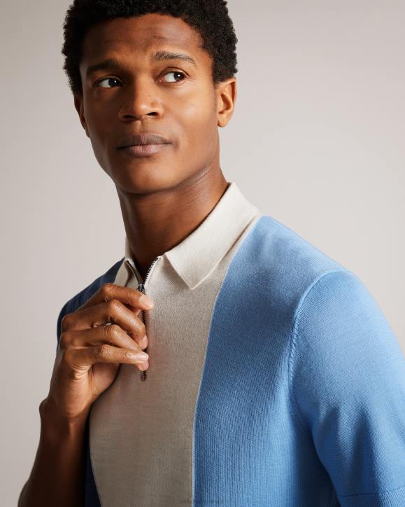 Ted Baker Swansea Short Sleeve Vertical Striped Merino Wool Polo MID-BLUE Clothing Men TLPL1559