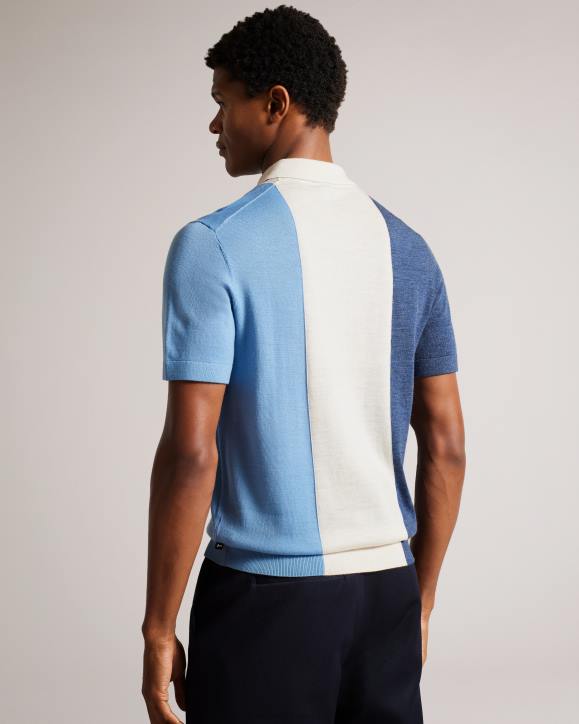 Ted Baker Swansea Short Sleeve Vertical Striped Merino Wool Polo MID-BLUE Clothing Men TLPL1559