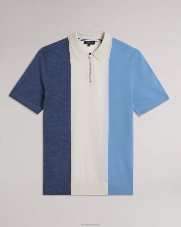 Ted Baker Swansea Short Sleeve Vertical Striped Merino Wool Polo MID-BLUE Clothing Men TLPL1559