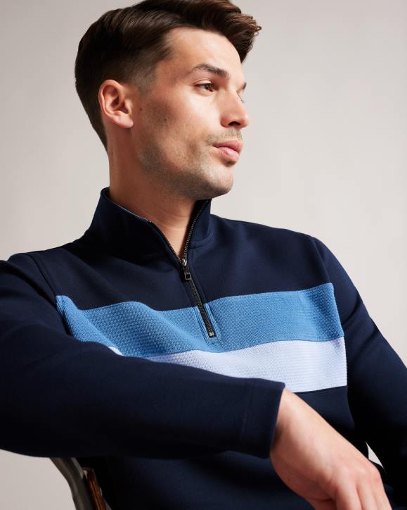 Ted Baker Veller Long Sleeve Slim Fit Half Zip Jumper Navy Clothing Men TLPL1305