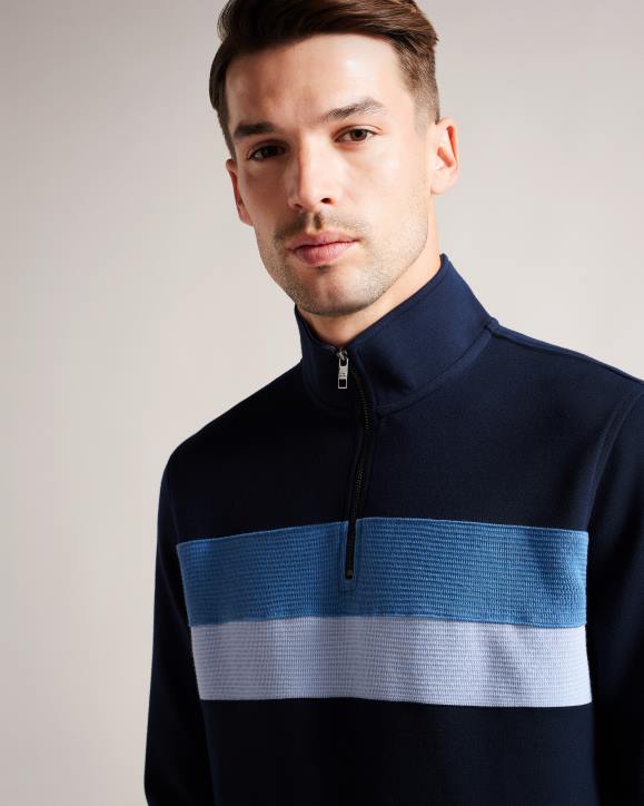 Ted Baker Veller Long Sleeve Slim Fit Half Zip Jumper Navy Clothing Men TLPL1305