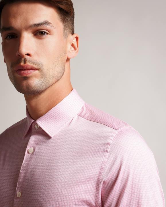 Ted Baker Willet Long Sleeve Geometric Print Shirt Pale Pink Clothing Men TLPL1220